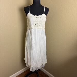Papillon Los Angeles White Crochet Beaded Boho Fairycore Midi Dress M